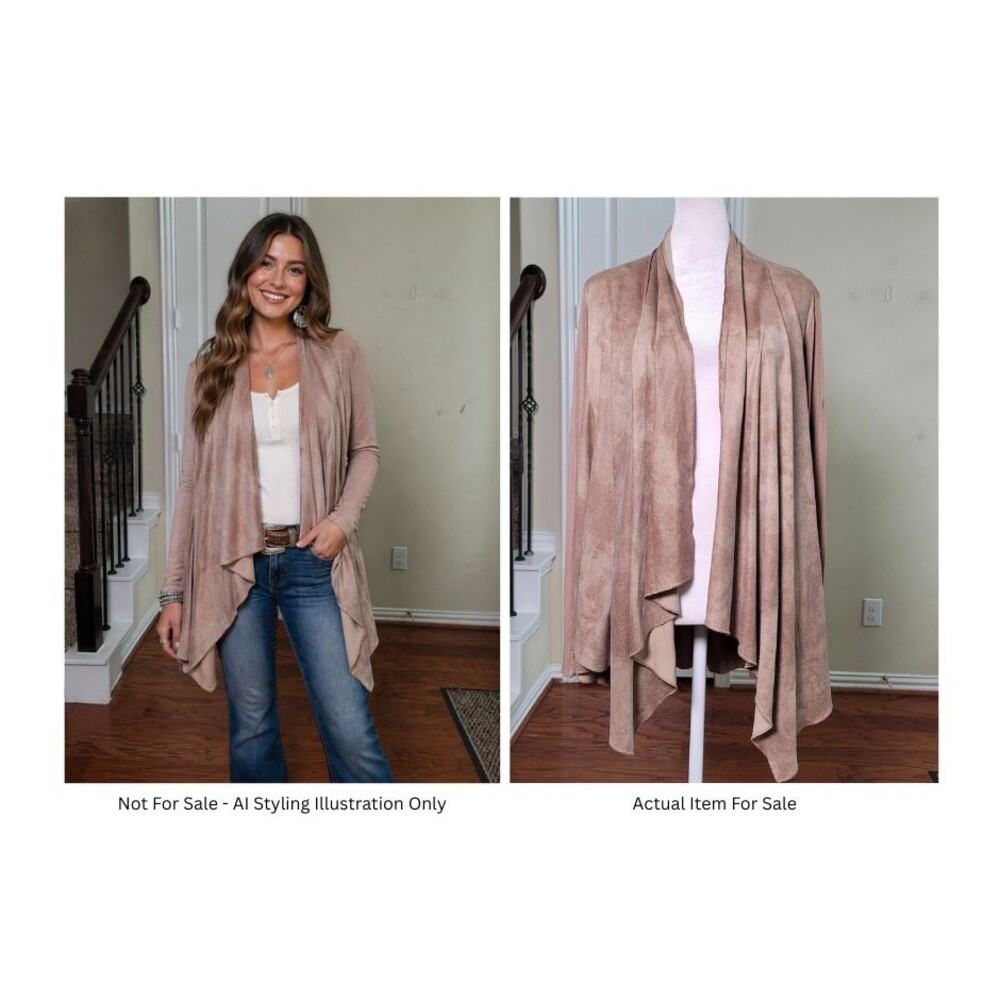 Marciano Open Front Waterfall Duster Brown Women XS Mixed Media Travel Western